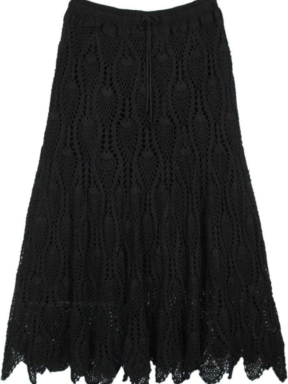 Obsidian Crochet Pattern Lace Long Skirt Cotton Gardenia Witchy Goth Boho S M L